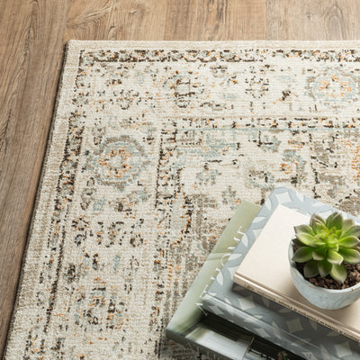 Andorra 303D0 Beige/Ivory Area Rug, beige ivory modern traditional area rug with quiet vintage-inspired design and plush pile.