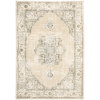Andorra 303D0 Beige/Ivory Area Rug, beige ivory modern traditional area rug with quiet vintage-inspired design and plush pile.