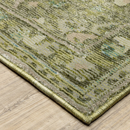Andorra 3709C Green/Gold Area Rug, green gold modern traditional area rug with jewel-toned vintage-inspired pattern and dense pile.
