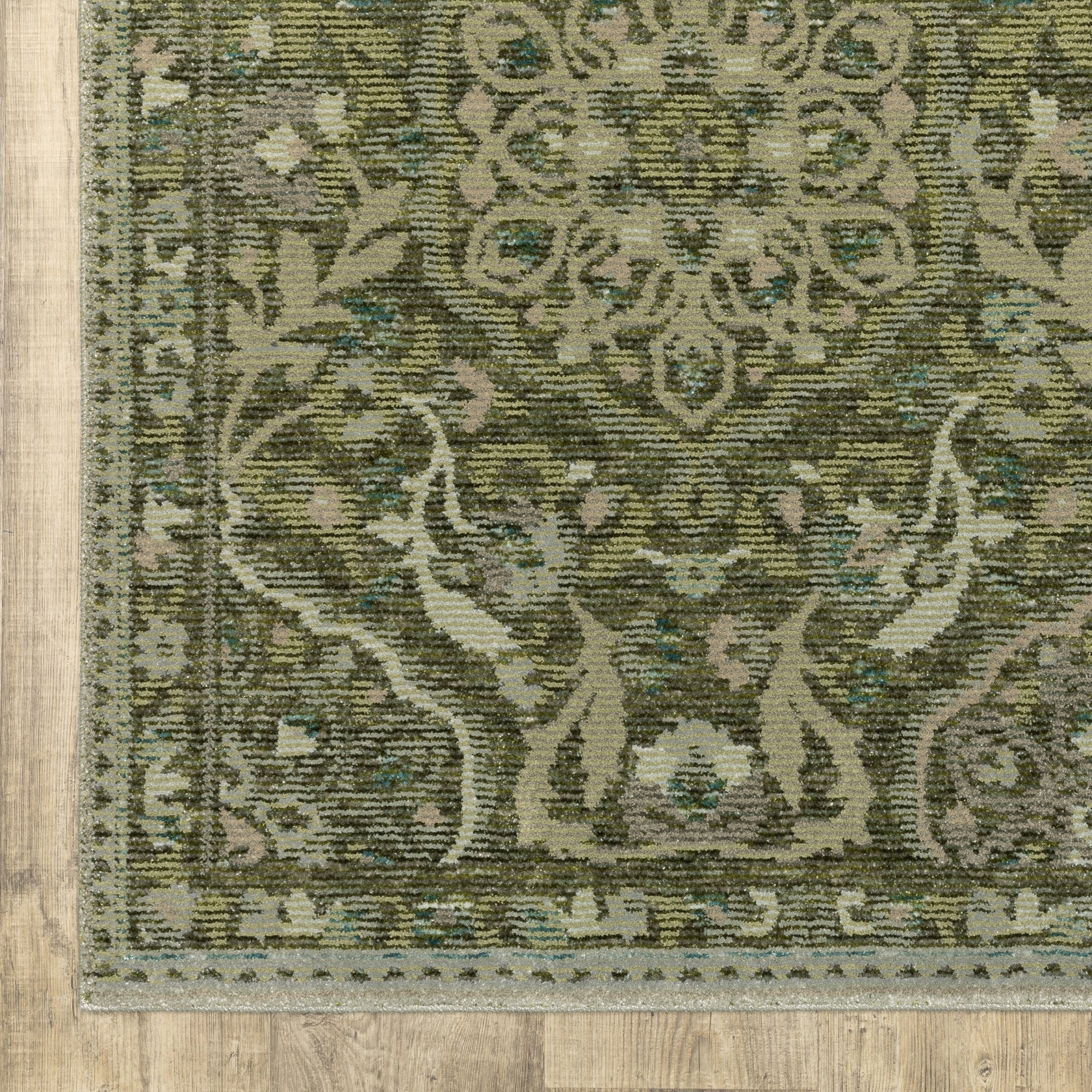 Andorra 3709C Green/Gold Area Rug, green gold modern traditional area rug with jewel-toned vintage-inspired pattern and dense pile.
