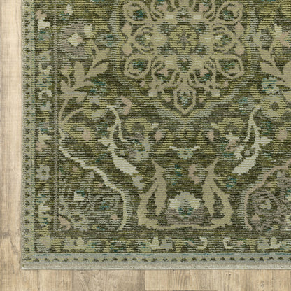 Andorra 3709C Green/Gold Area Rug, green gold modern traditional area rug with jewel-toned vintage-inspired pattern and dense pile.