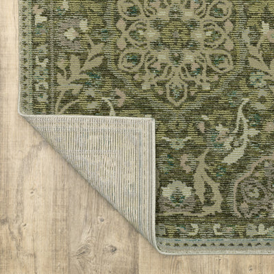 Andorra 3709C Green/Gold Area Rug, green gold modern traditional area rug with jewel-toned vintage-inspired pattern and dense pile.