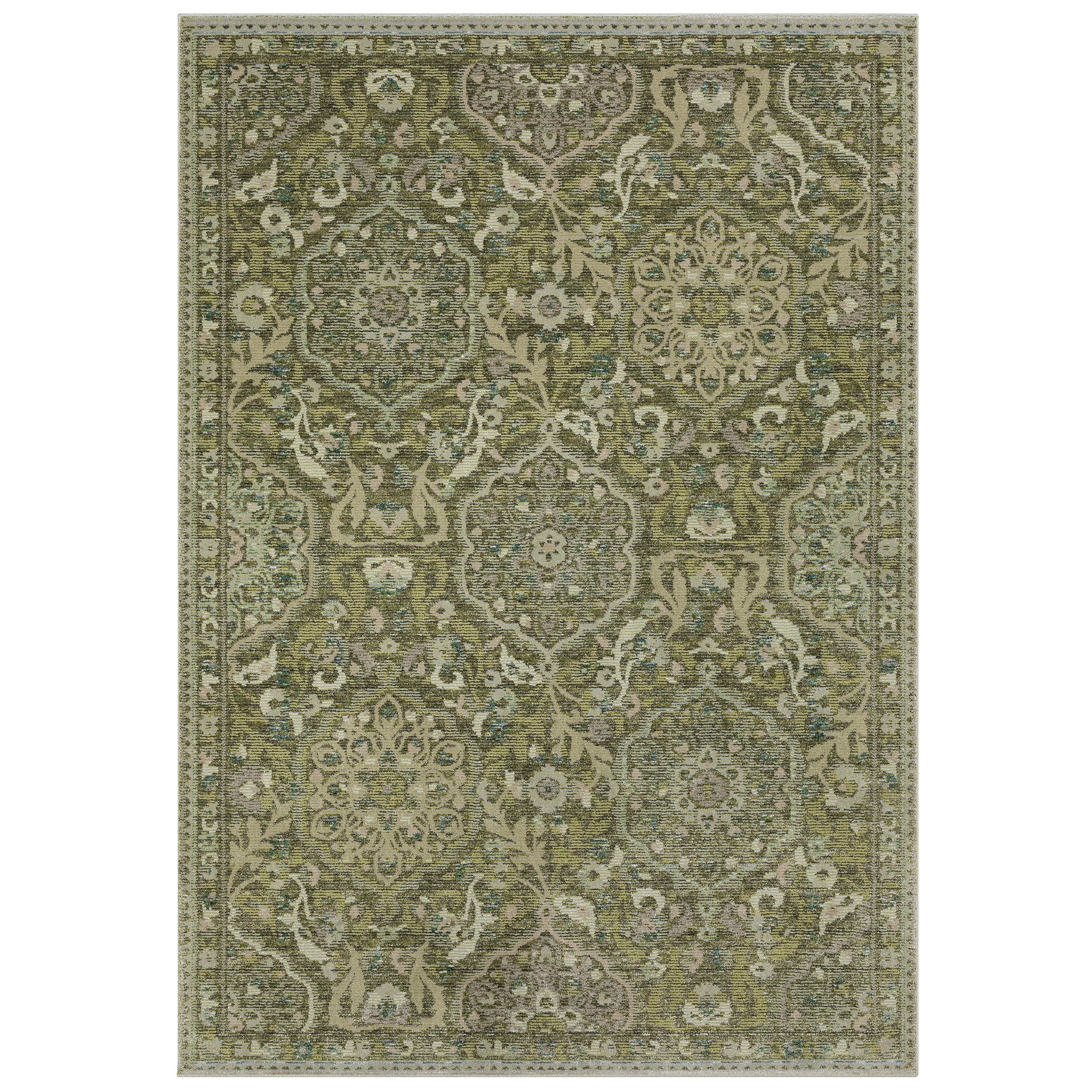 Andorra 3709C Green/Gold Area Rug, green gold modern traditional area rug with jewel-toned vintage-inspired pattern and dense pile.