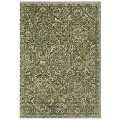 Andorra 3709C Green/Gold Area Rug, green gold modern traditional area rug with jewel-toned vintage-inspired pattern and dense pile.