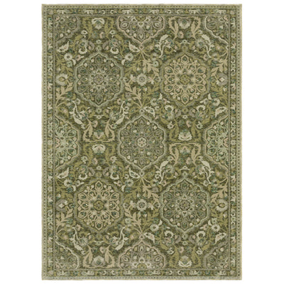 Andorra 3709C Green/Gold Area Rug, green gold modern traditional area rug with jewel-toned vintage-inspired pattern and dense pile.