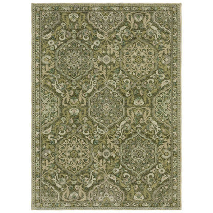 Andorra 3709C Green/Gold Area Rug, green gold modern traditional area rug with jewel-toned vintage-inspired pattern and dense pile.