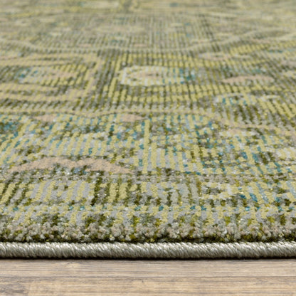 Andorra 3709C Green/Gold Area Rug, green gold modern traditional area rug with jewel-toned vintage-inspired pattern and dense pile.
