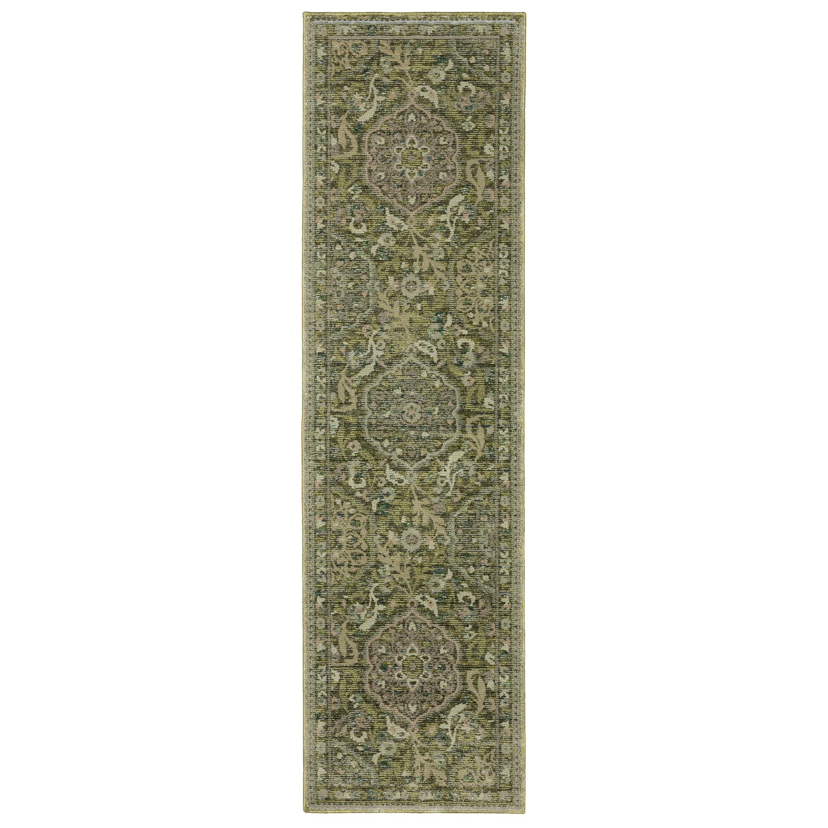 Andorra 3709C Green/Gold Area Rug, green gold modern traditional area rug with jewel-toned vintage-inspired pattern and dense pile.