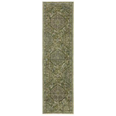 Andorra 3709C Green/Gold Area Rug, green gold modern traditional area rug with jewel-toned vintage-inspired pattern and dense pile.