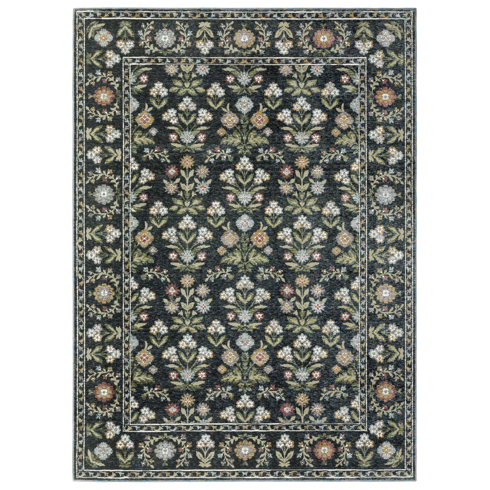 Andorra 3710A Blue/Multi Area Rug, blue multi modern traditional area rug with vibrant vintage-inspired pattern and plush pile.