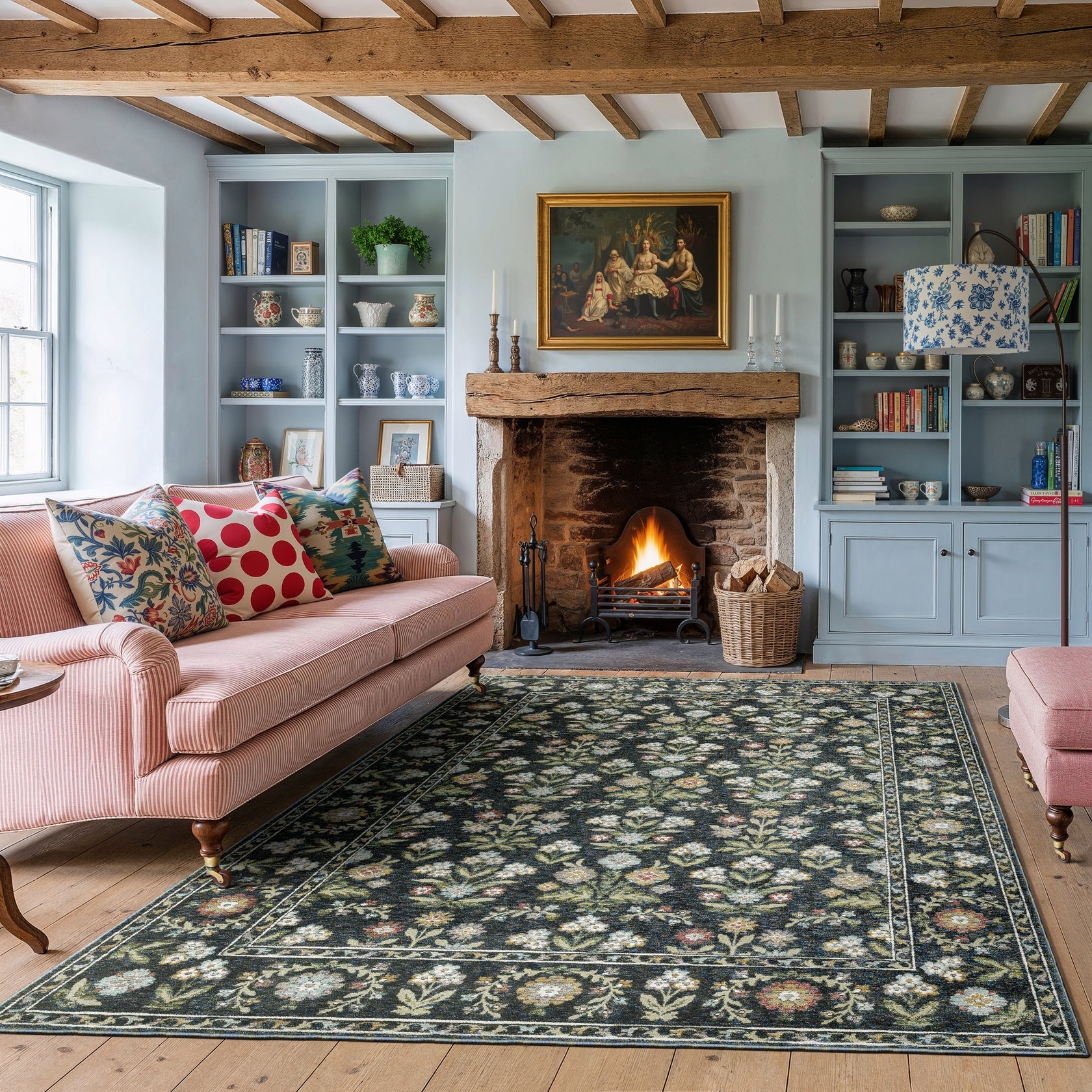 Andorra 3710A Blue/Multi Area Rug, blue multi modern traditional area rug with vibrant vintage-inspired pattern and plush pile.