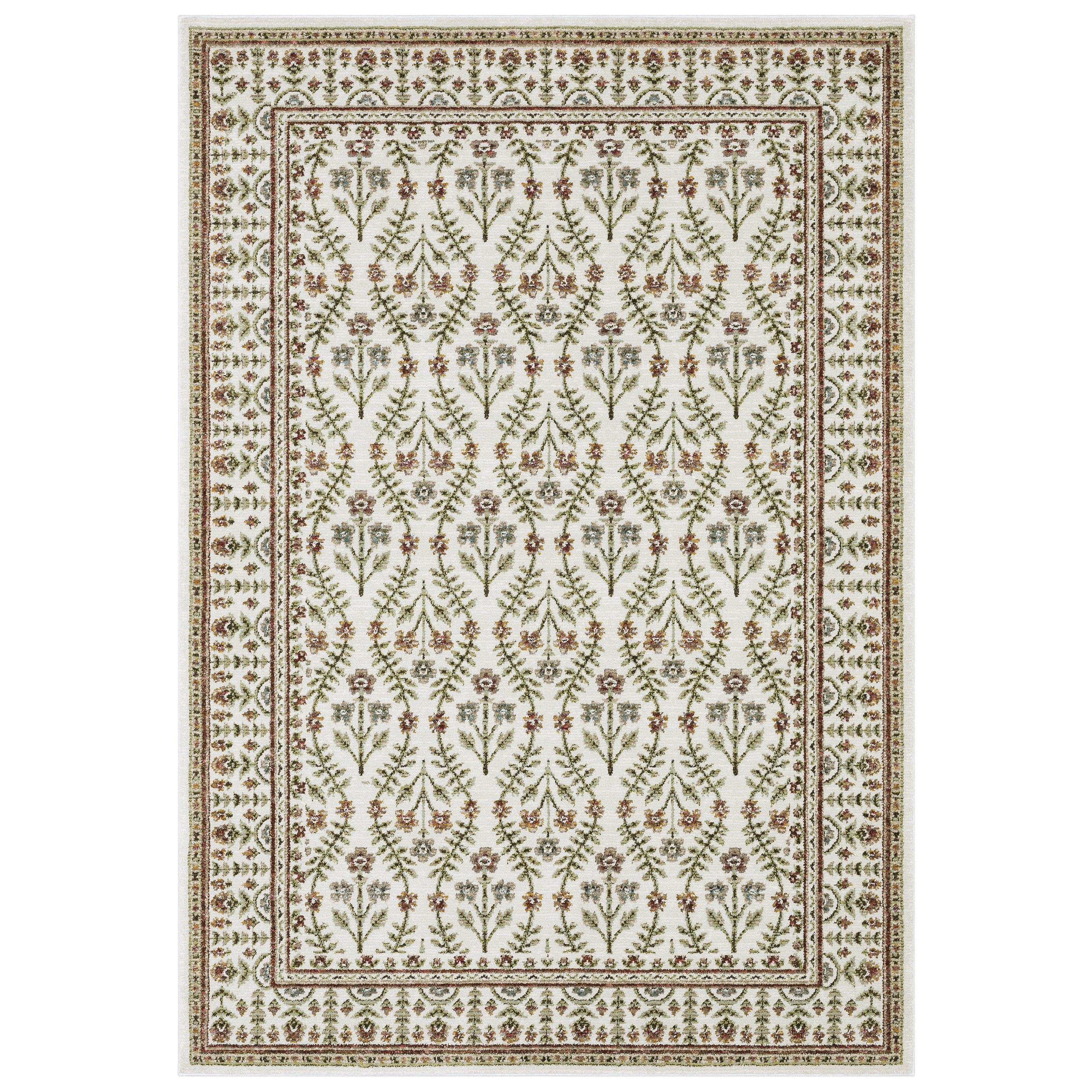 Andorra 3717A Ivory/Red Area Rug, ivory red modern traditional area rug with vintage-style pattern and detailed soft pile.
