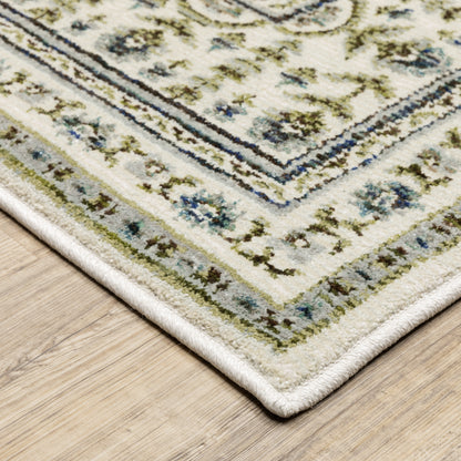 Andorra 3717C Ivory/Blue Area Rug, ivory blue modern traditional area rug with vintage-inspired design and plush dense pile.