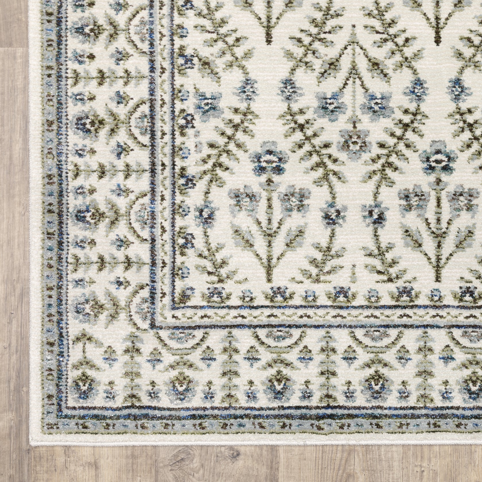 Andorra 3717C Ivory/Blue Area Rug, ivory blue modern traditional area rug with vintage-inspired design and plush dense pile.
