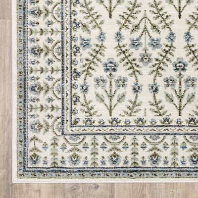 Andorra 3717C Ivory/Blue Area Rug, ivory blue modern traditional area rug with vintage-inspired design and plush dense pile.