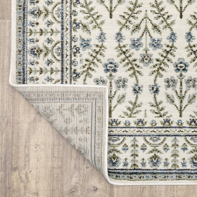Andorra 3717C Ivory/Blue Area Rug, ivory blue modern traditional area rug with vintage-inspired design and plush dense pile.