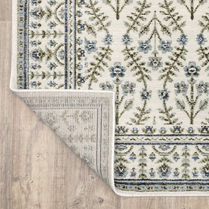 Andorra 3717C Ivory/Blue Area Rug, ivory blue modern traditional area rug with vintage-inspired design and plush dense pile.