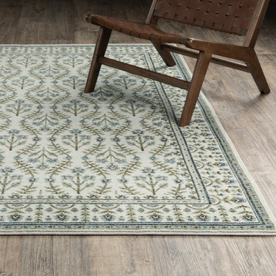 Andorra 3717C Ivory/Blue Area Rug, ivory blue modern traditional area rug with vintage-inspired design and plush dense pile.