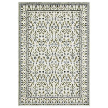 Andorra 3717C Ivory/Blue Area Rug, ivory blue modern traditional area rug with vintage-inspired design and plush dense pile.