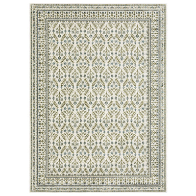 Andorra 3717C Ivory/Blue Area Rug, ivory blue modern traditional area rug with vintage-inspired design and plush dense pile.