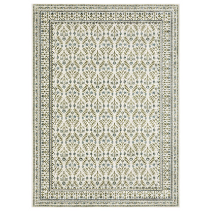 Andorra 3717C Ivory/Blue Area Rug, ivory blue modern traditional area rug with vintage-inspired design and plush dense pile.