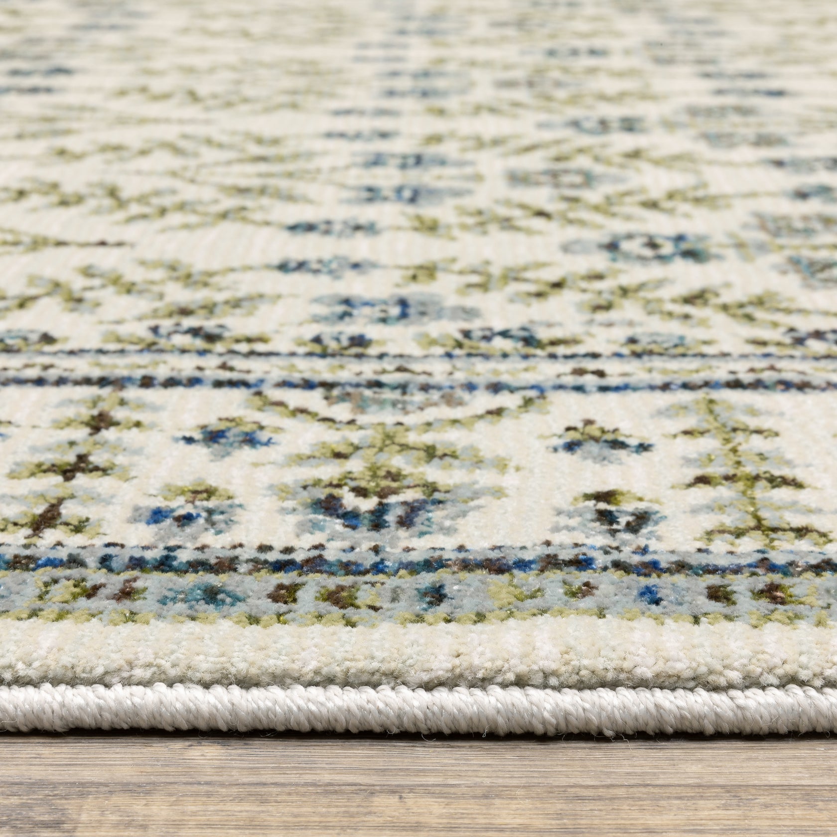 Andorra 3717C Ivory/Blue Area Rug, ivory blue modern traditional area rug with vintage-inspired design and plush dense pile.