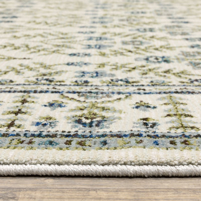 Andorra 3717C Ivory/Blue Area Rug, ivory blue modern traditional area rug with vintage-inspired design and plush dense pile.
