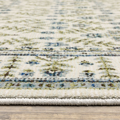 Andorra 3717C Ivory/Blue Area Rug, ivory blue modern traditional area rug with vintage-inspired design and plush dense pile.