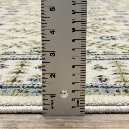 Andorra 3717C Ivory/Blue Area Rug, ivory blue modern traditional area rug with vintage-inspired design and plush dense pile.