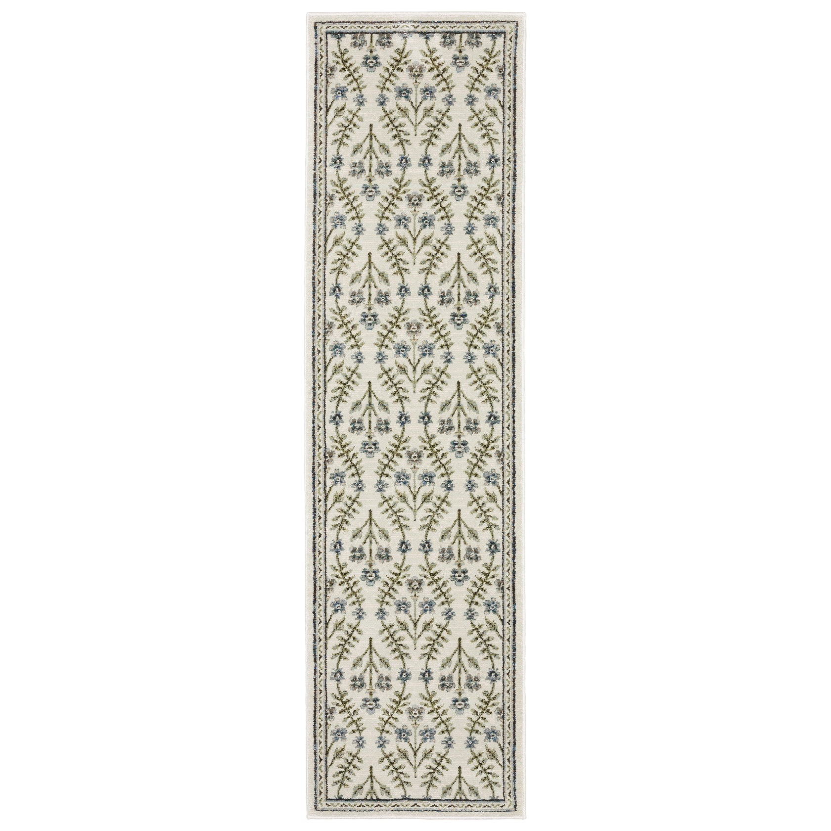 Andorra 3717C Ivory/Blue Area Rug, ivory blue modern traditional area rug with vintage-inspired design and plush dense pile.