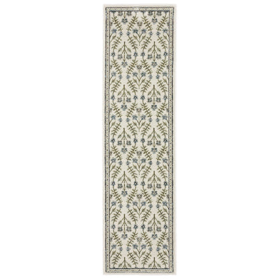 Andorra 3717C Ivory/Blue Area Rug, ivory blue modern traditional area rug with vintage-inspired design and plush dense pile.