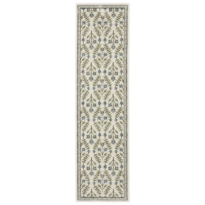 Andorra 3717C Ivory/Blue Area Rug, ivory blue modern traditional area rug with vintage-inspired design and plush dense pile.