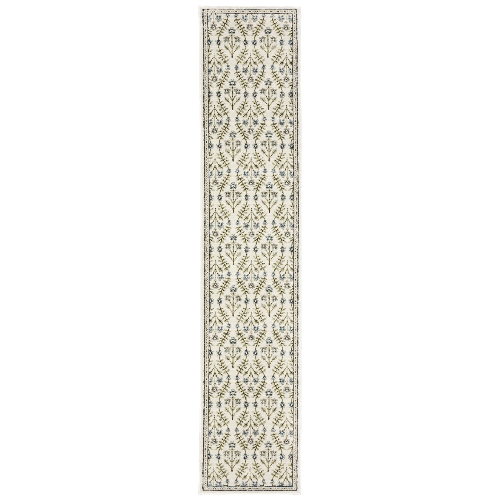 Andorra 3717C Ivory/Blue Area Rug, ivory blue modern traditional area rug with vintage-inspired design and plush dense pile.