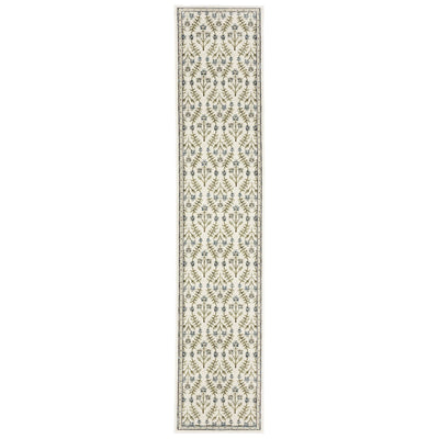 Andorra 3717C Ivory/Blue Area Rug, ivory blue modern traditional area rug with vintage-inspired design and plush dense pile.