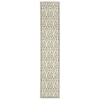 Andorra 3717C Ivory/Blue Area Rug, ivory blue modern traditional area rug with vintage-inspired design and plush dense pile.