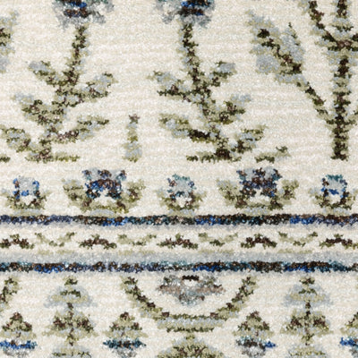 Andorra 3717C Ivory/Blue Area Rug, ivory blue modern traditional area rug with vintage-inspired design and plush dense pile.