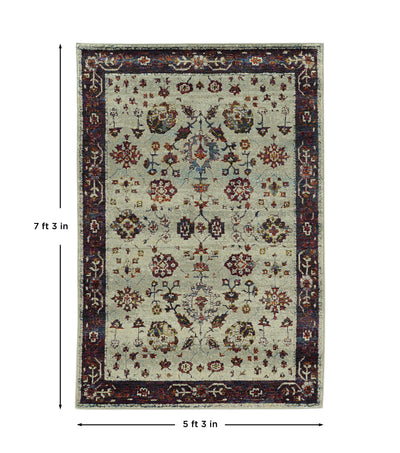 Andorra 6842D Stone/Red Area Rug, stone red modern traditional area rug with vintage-inspired pattern and soft dense pile.