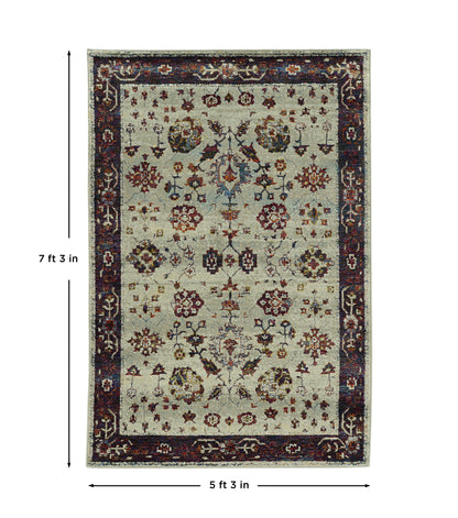 Andorra 6842D Stone/Red Area Rug, stone red modern traditional area rug with vintage-inspired pattern and soft dense pile.