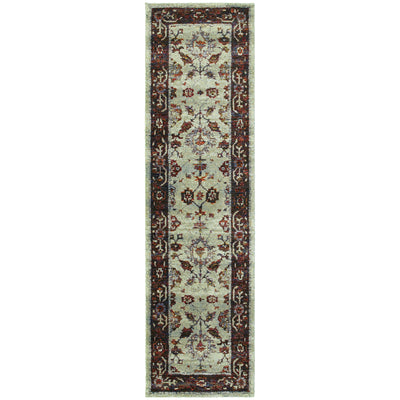 Andorra 6842D Stone/Red Area Rug, stone red modern traditional area rug with vintage-inspired pattern and soft dense pile.