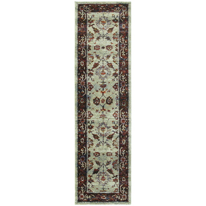 Andorra 6842D Stone/Red Area Rug, stone red modern traditional area rug with vintage-inspired pattern and soft dense pile.