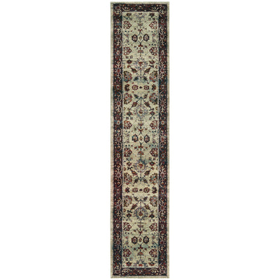 Andorra 6842D Stone/Red Area Rug, stone red modern traditional area rug with vintage-inspired pattern and soft dense pile.