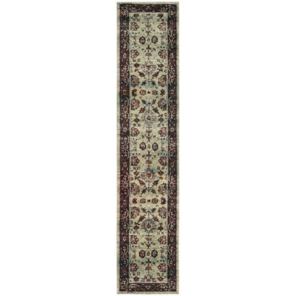 Andorra 6842D Stone/Red Area Rug, stone red modern traditional area rug with vintage-inspired pattern and soft dense pile.