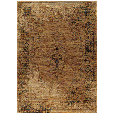 Andorra 6845D Gold/Brown Area Rug, gold brown modern traditional area rug with warm vintage-inspired design and plush pile.