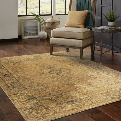 Andorra 6845D Gold/Brown Area Rug, gold brown modern traditional area rug with warm vintage-inspired design and plush pile.