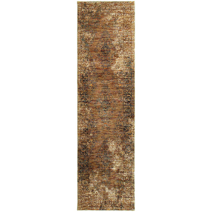 Andorra 6845D Gold/Brown Area Rug, gold brown modern traditional area rug with warm vintage-inspired design and plush pile.