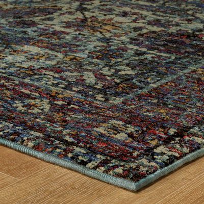 Andorra 6846B Blue/Purple Area Rug, blue purple modern traditional area rug with dramatic vintage-inspired pattern and dense pile.