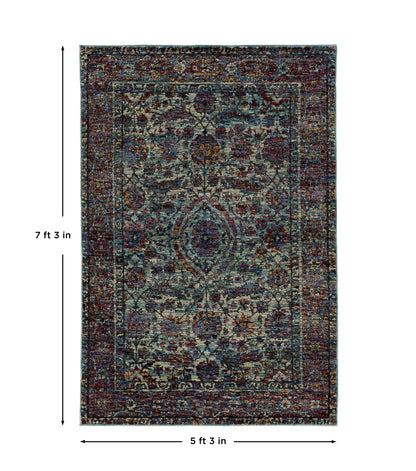 Andorra 6846B Blue/Purple Area Rug, blue purple modern traditional area rug with dramatic vintage-inspired pattern and dense pile.