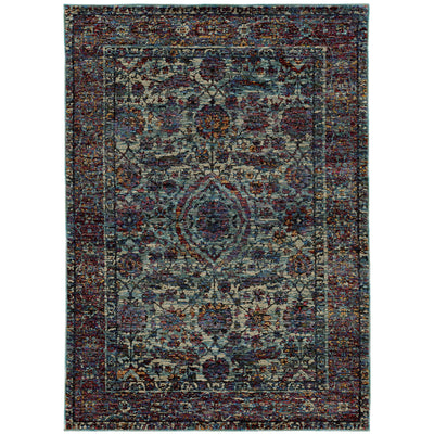 Andorra 6846B Blue/Purple Area Rug, blue purple modern traditional area rug with dramatic vintage-inspired pattern and dense pile.