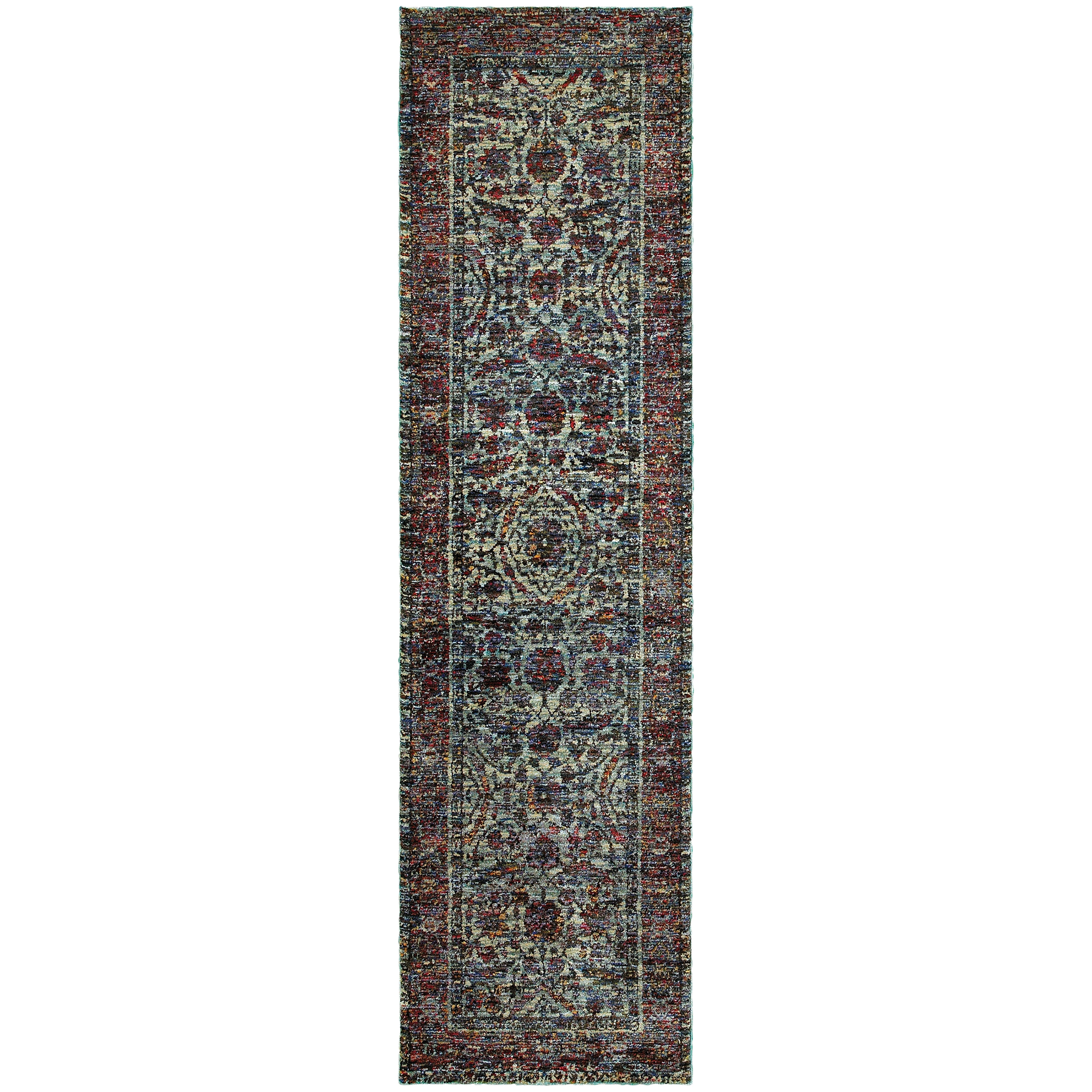 Andorra 6846B Blue/Purple Area Rug, blue purple modern traditional area rug with dramatic vintage-inspired pattern and dense pile.