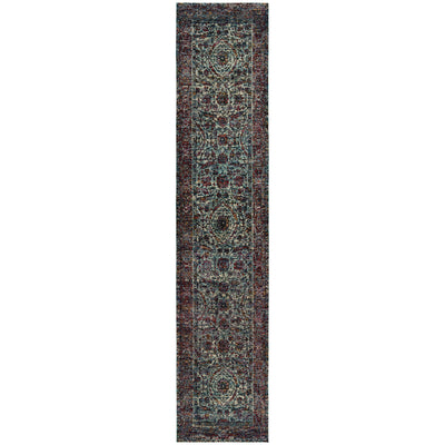 Andorra 6846B Blue/Purple Area Rug, blue purple modern traditional area rug with dramatic vintage-inspired pattern and dense pile.